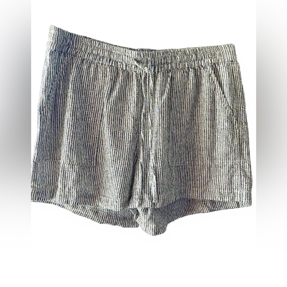 J. Crew Black and White Striped High Waist Shorts Tie Front Linen Sz Med